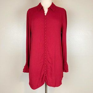 SOFT SURROUNDINGS - M - Dark Red Poet Ruffle Button Down